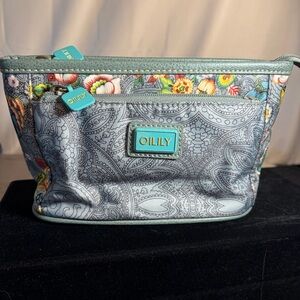 Oilily cosmetic/makeup bag floral paisley zip pockets pouch with mirror
